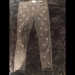 FRAME Black Embellished Silver Studded Skinny Jean